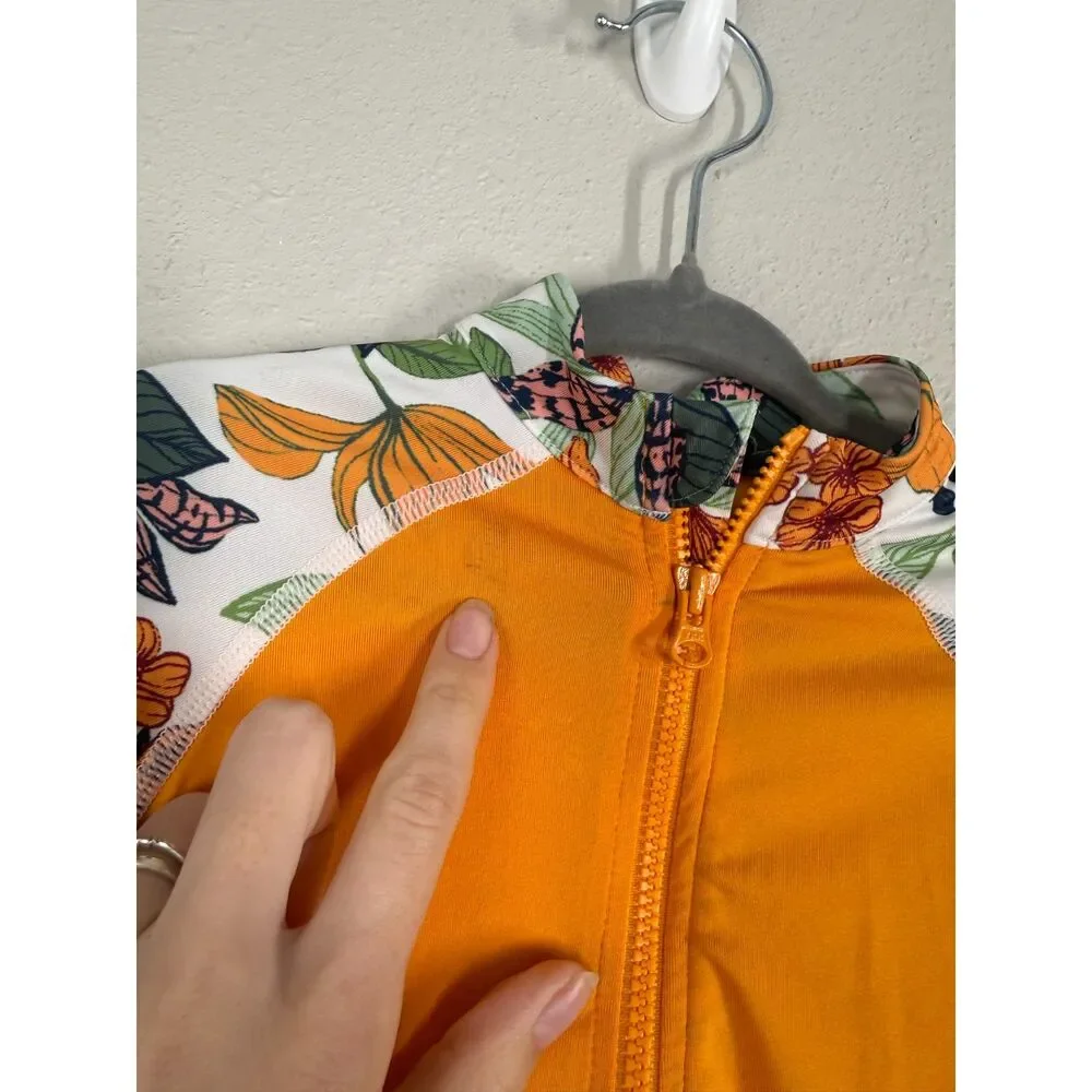 Coolibar Orange Floral UPF Sun Protection Bathing Suit Sz 6-12 Months Floral